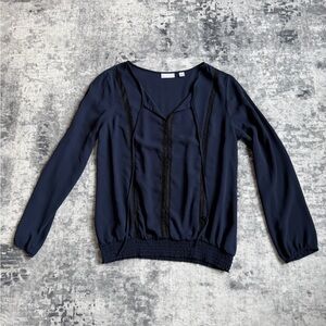 New York & Company Navy Blouse with Black Accents